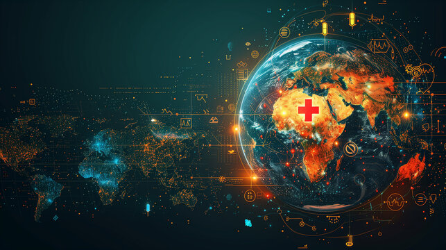 Earth with medical imagery underscores need for comprehensive health solutions worldwide