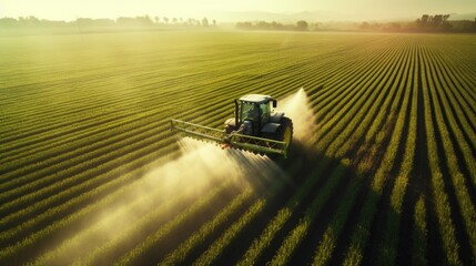 A tractor in action with a sprayer, useful for agricultural concepts - obrazy, fototapety, plakaty