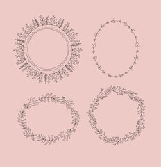 set of hand drawn floral wreaths and frames