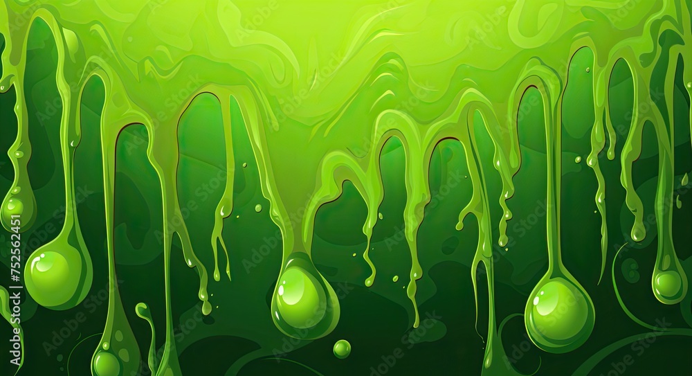 Poster seamless oozing slime pattern on green background for halloween designs. gooey blob border