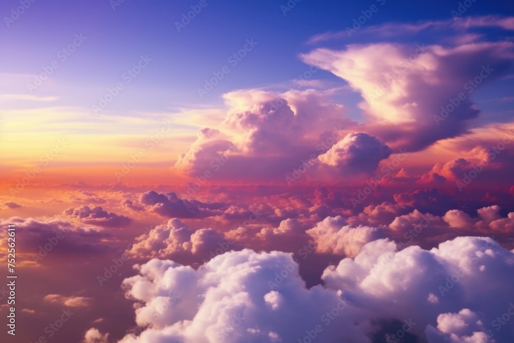 Poster a scenic view of the sky and clouds from an airplane. perfect for travel and aviation concepts