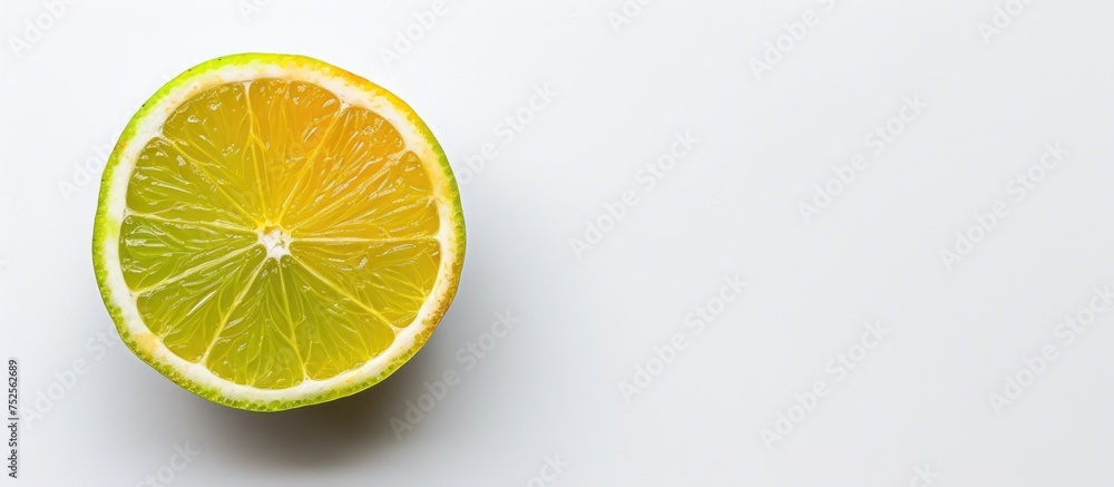 Aufkleber a lime has been cut in half and placed on a clean white surface. the vibrant green color of the citr