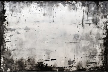 Distressed Black Grunge Border Frame on White Background with Abstract Painted Texture and Copy