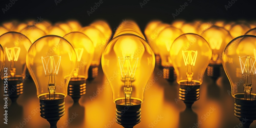 Poster a group of light bulbs on a table, suitable for various concepts
