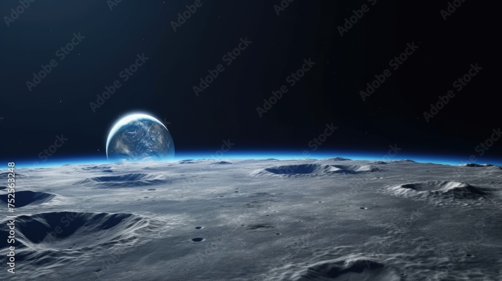 Poster a unique perspective of earth from the moon's surface. ideal for educational and scientific projects