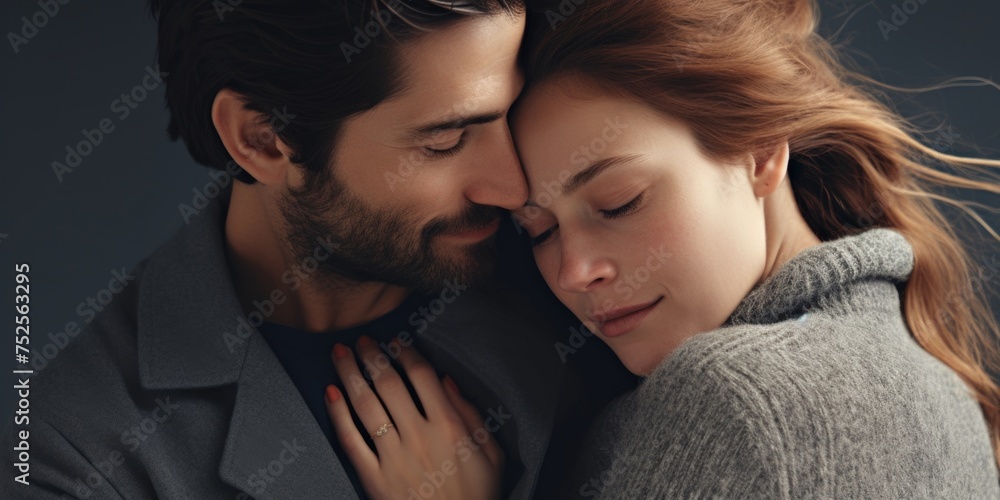Poster a man and a woman hugging each other. suitable for relationship and love concepts