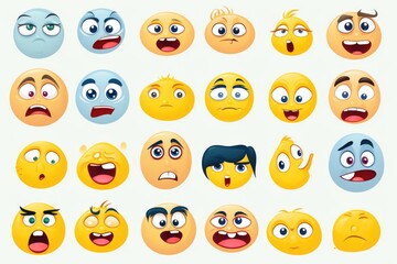 Fototapeta premium A collection of cartoon emoticons with various expressions. Ideal for use in social media, messaging apps, and graphic design projects