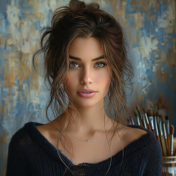 Portrait of a beautiful female painter