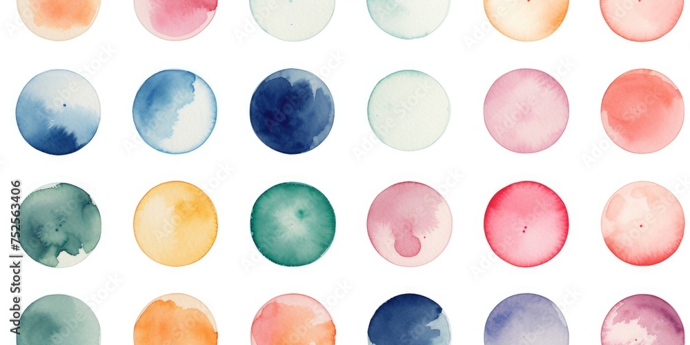 Poster a collection of colorful watercolor circles on a white background. perfect for various design projec