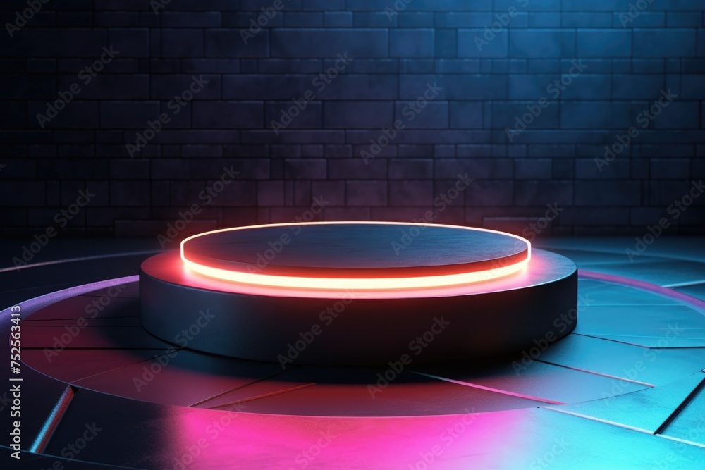 Poster a round table illuminated by neon lights, perfect for modern and futuristic concepts
