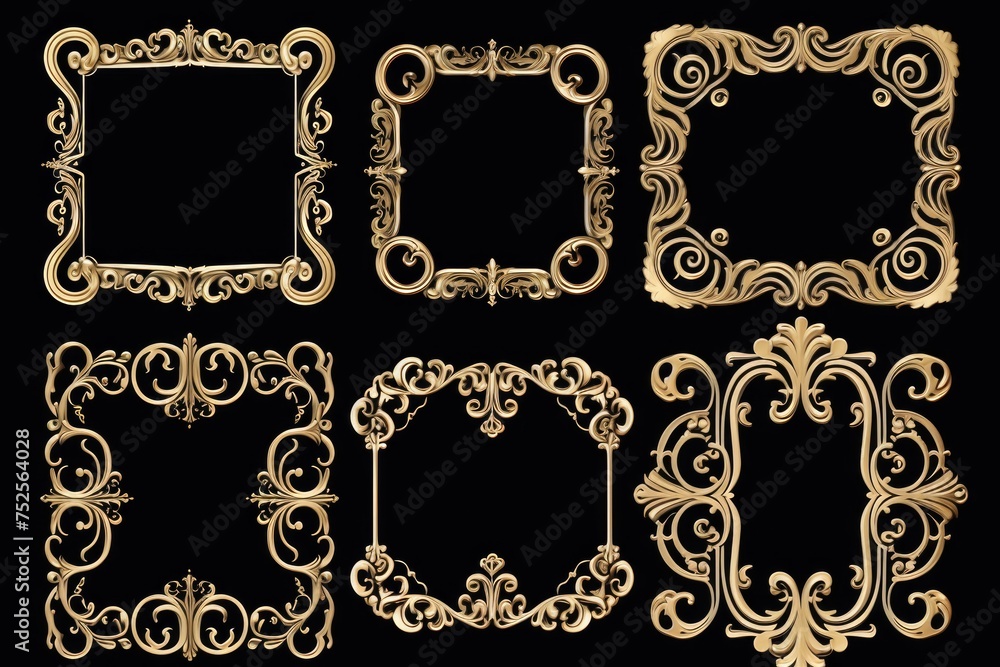 Poster Elegant gold frames on a black backdrop, perfect for adding a touch of luxury to any design project