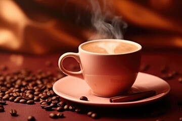 Fototapeta premium A cup of coffee with coffee beans, perfect for cafe menus or coffee advertisements