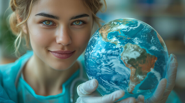 Doctor gently supports the Earth, highlighting significance of environmental stewardship