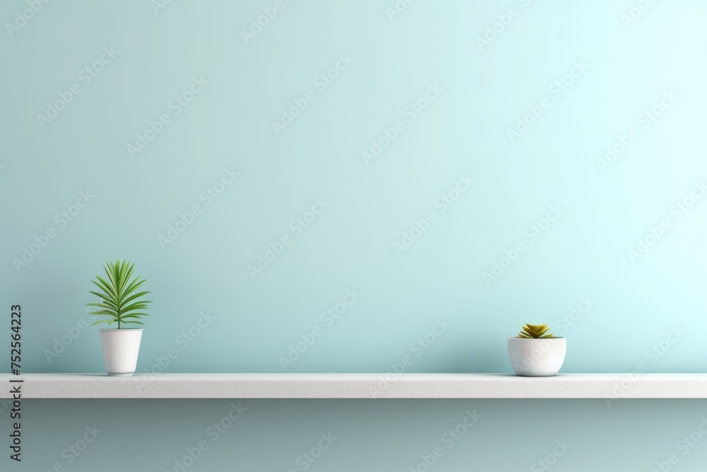 Wall mural two potted plants displayed on a shelf against a blue wall. ideal for home decor or gardening concep