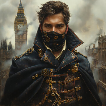 Portrait of a male in a steampunk setting
