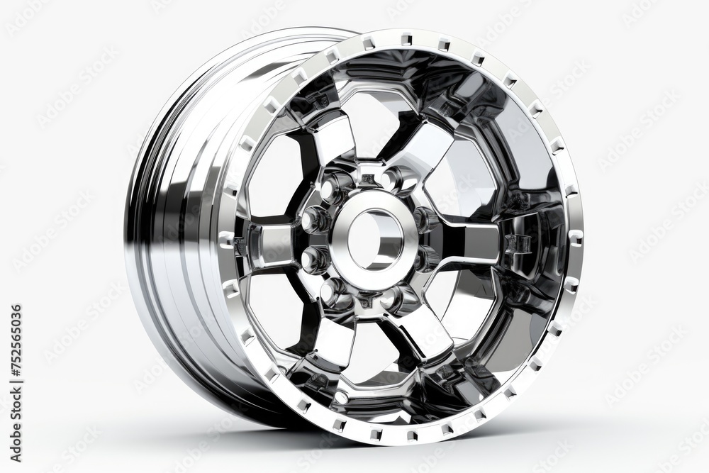 Poster detailed shot of a single wheel on a plain white backdrop. suitable for various design projects