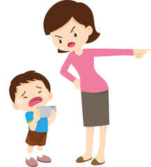 parent angry scold to kid addicted mobile phone