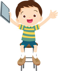 child sitting use gadget Mobile and laptop