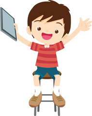 child sitting use gadget Mobile and laptop