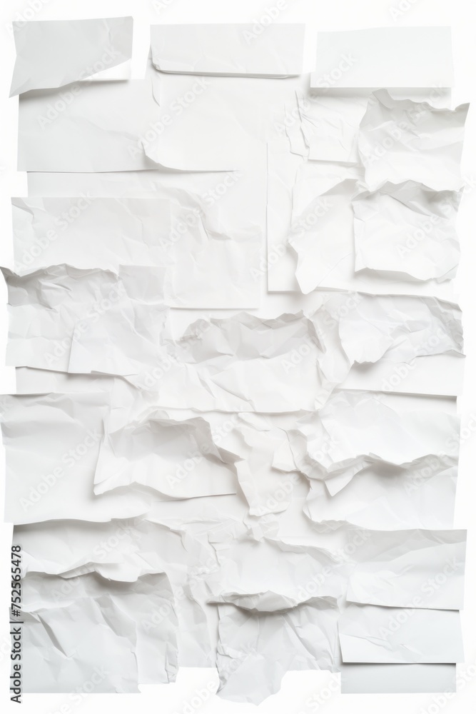 Poster a pile of white paper on a white surface. suitable for office and business concepts
