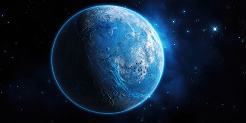 A blue planet with a star in the background. Suitable for science and astronomy concepts - obrazy, fototapety, plakaty