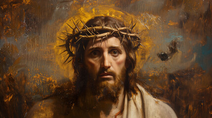Dibujo al óleo de estilo renacentista de Jesucristo,  - obrazy, fototapety, plakaty