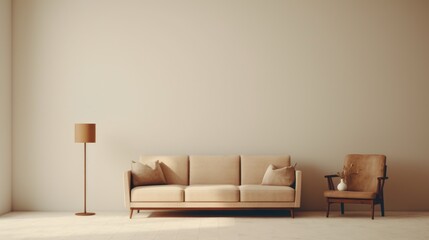A modern living room with a comfortable couch and stylish chair. Perfect for interior design projects