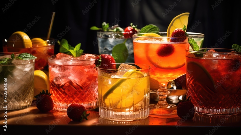 Poster a table filled with an assortment of beverages. ideal for food and drink concepts