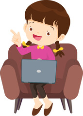 cute children using laptop computer on sofa
