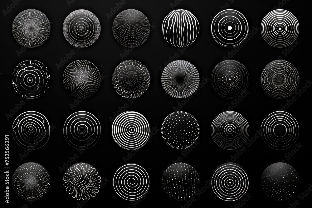 Aufkleber A collection of different shapes set against a black backdrop. Suitable for graphic design projects