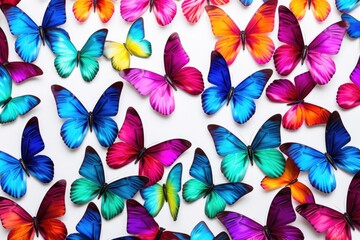 A group of multicolored butterflies on a white background. Perfect for nature or spring-themed designs