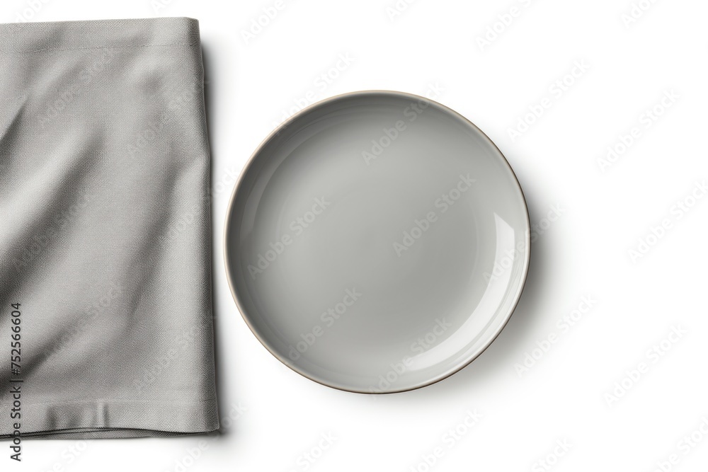 Poster A simple setting with a plate and napkin on a table. Suitable for food and dining concepts