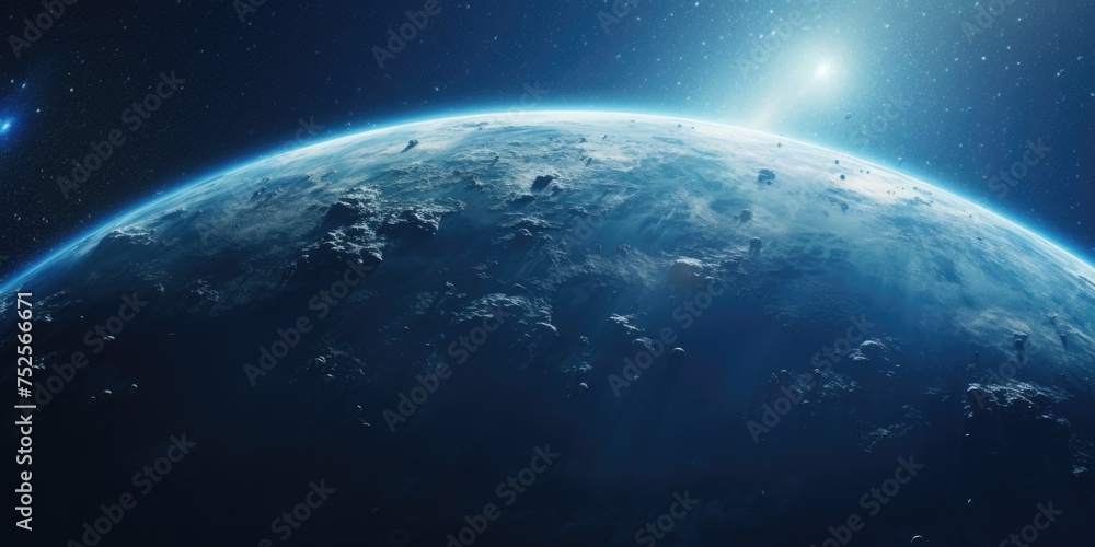 Aufkleber earth seen from space with a distant star, suitable for science and astronomy concepts