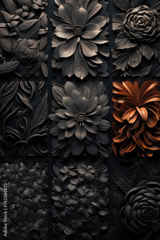 Poster a close up of a bunch of flowers on a wall. suitable for various design projects