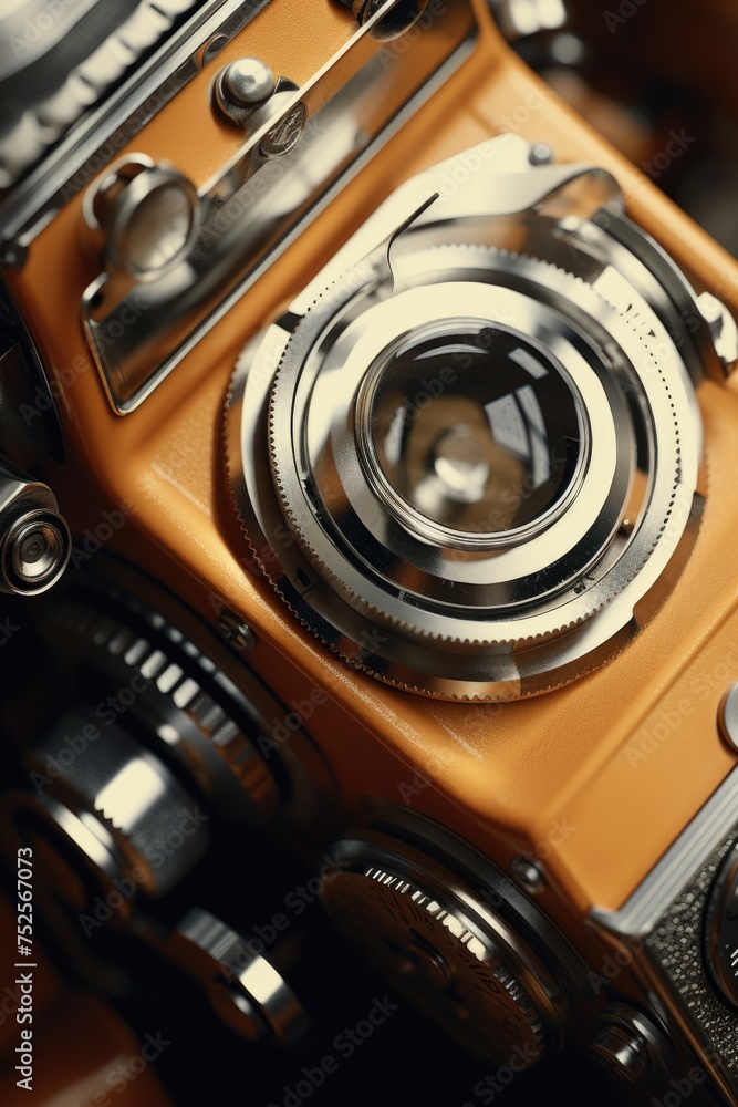 Poster old camera with a lens, suitable for photography concepts