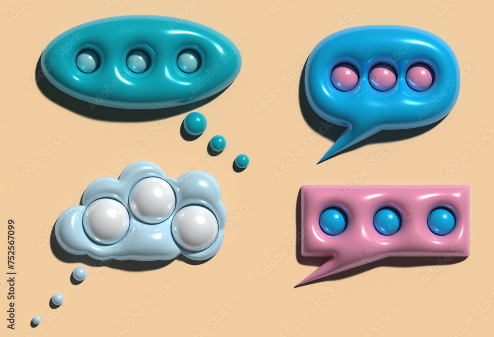 Poster various dialog shapes on selenium background, 3d rendering illustration