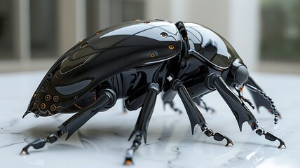 Futuristic biomimetic black robot beetle. The concept of modern technologies