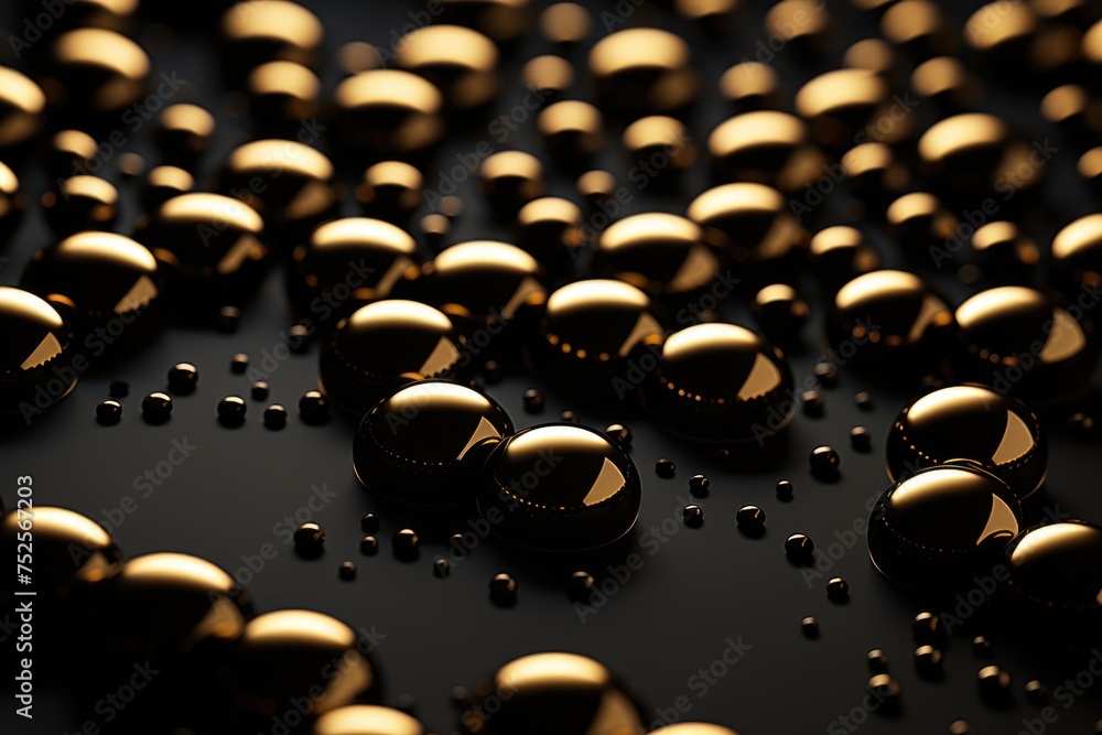 Aufkleber Array of black and gold spheres on a dark surface. Suitable for abstract backgrounds
