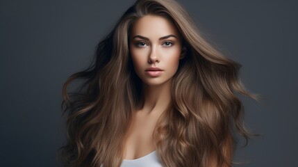 Naklejka premium A beautiful young woman with long brown hair. Suitable for beauty and fashion related projects