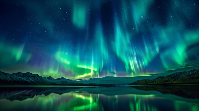 aurora borealis, northern lights, lapland, Winter landscape
Majestic northern lights dance in starry sky