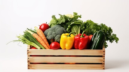 Fresh vegetables in a rustic wooden crate, ideal for farm or food market concepts