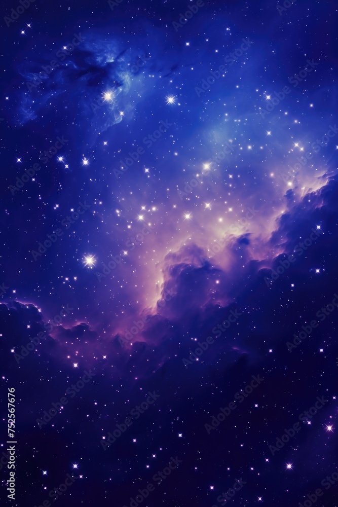 Poster a stunning image of a blue and purple galaxy with stars in the sky. perfect for space and astronomy 
