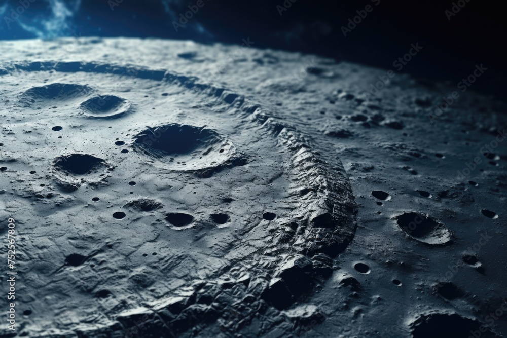 Poster close up of moon with blue sky background. ideal for astronomy and nature concepts