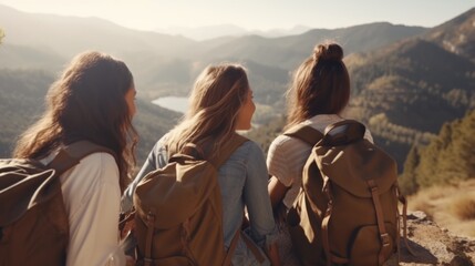 Group of women enjoying scenic view, perfect for travel website