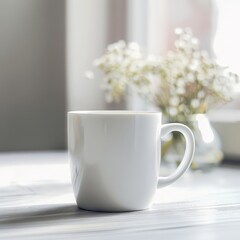 Obraz na płótnie Canvas a white mug on a table