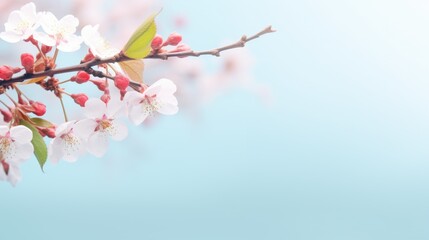 Close-up of cherry tree branch with white flowers, perfect for spring themes
