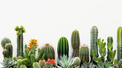 A group of cacti in a minimal style on a white background