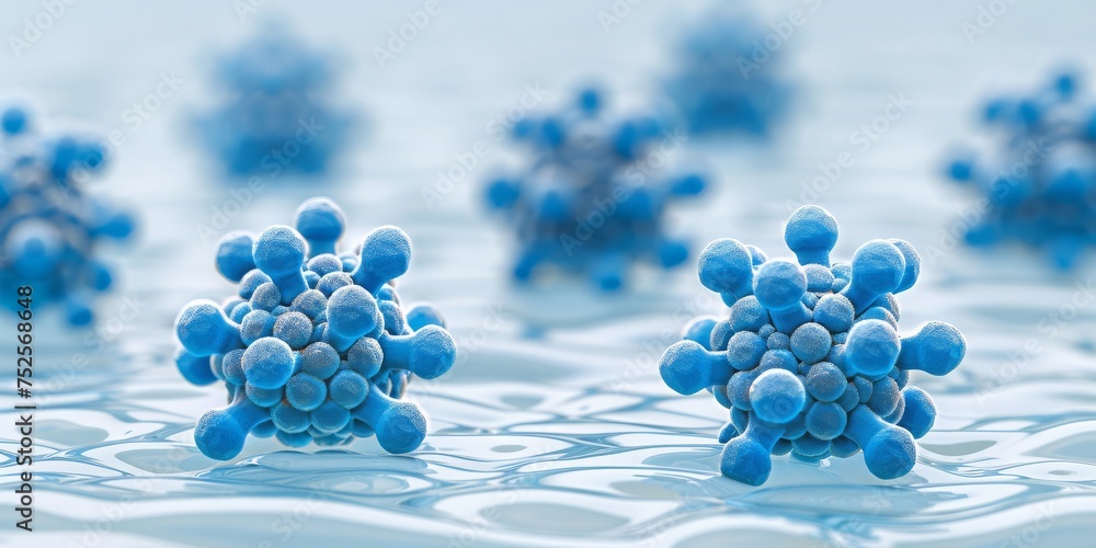 Leinwandbilder Computer-generated image of blue molecular structures in a pattern signifying scientific modeling, Generative AI