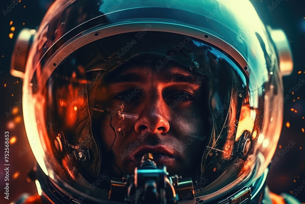 Aufkleber A close up of a person in a space suit. Suitable for science and technology concepts