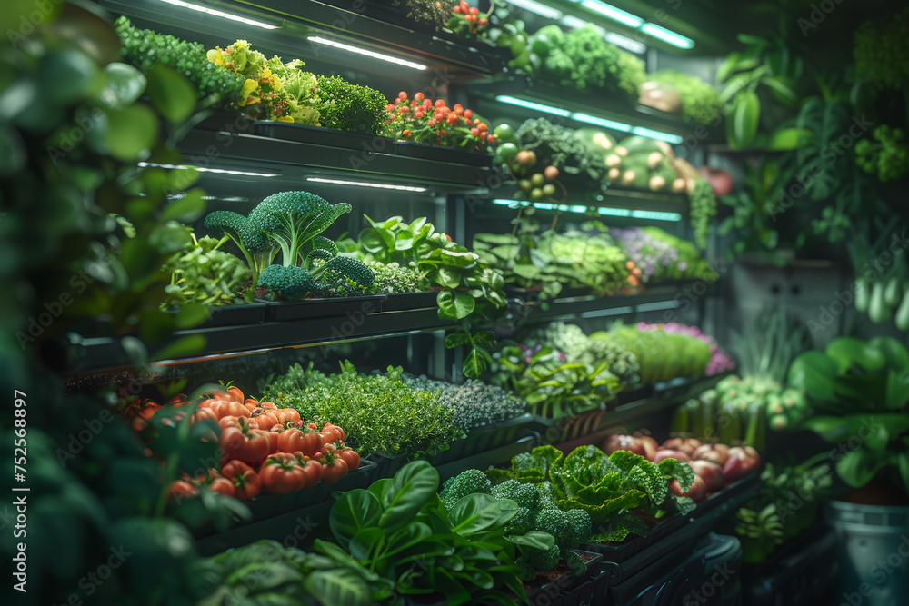 Poster implementing revolutionary agricultural methods in vertical farming to transform food production dyn
